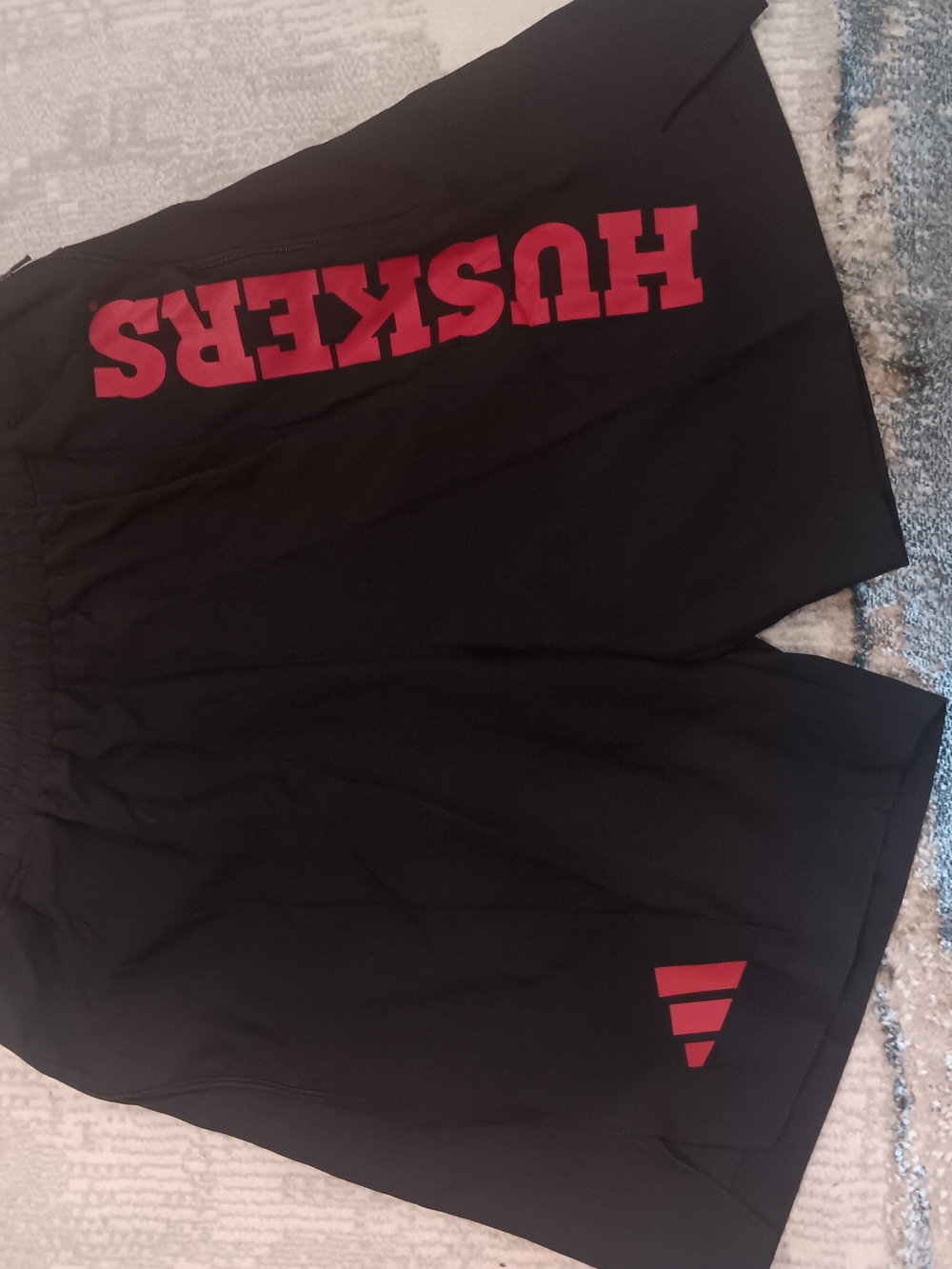 & Other Stories Black Athletic Shorts with Red 'HUSKERS' Print